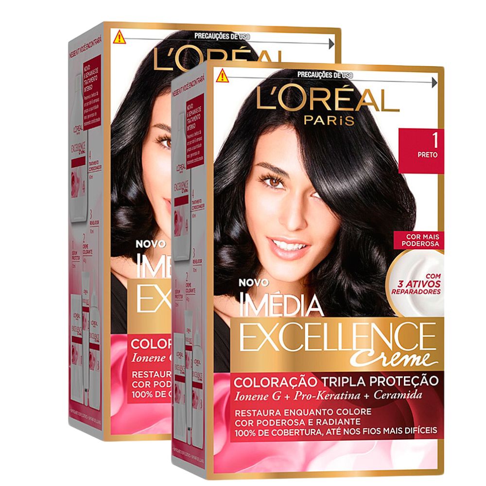 Miniatura Kit 2 Tintura Creme Imédia Excellence L'oréal Preto 1 Kit