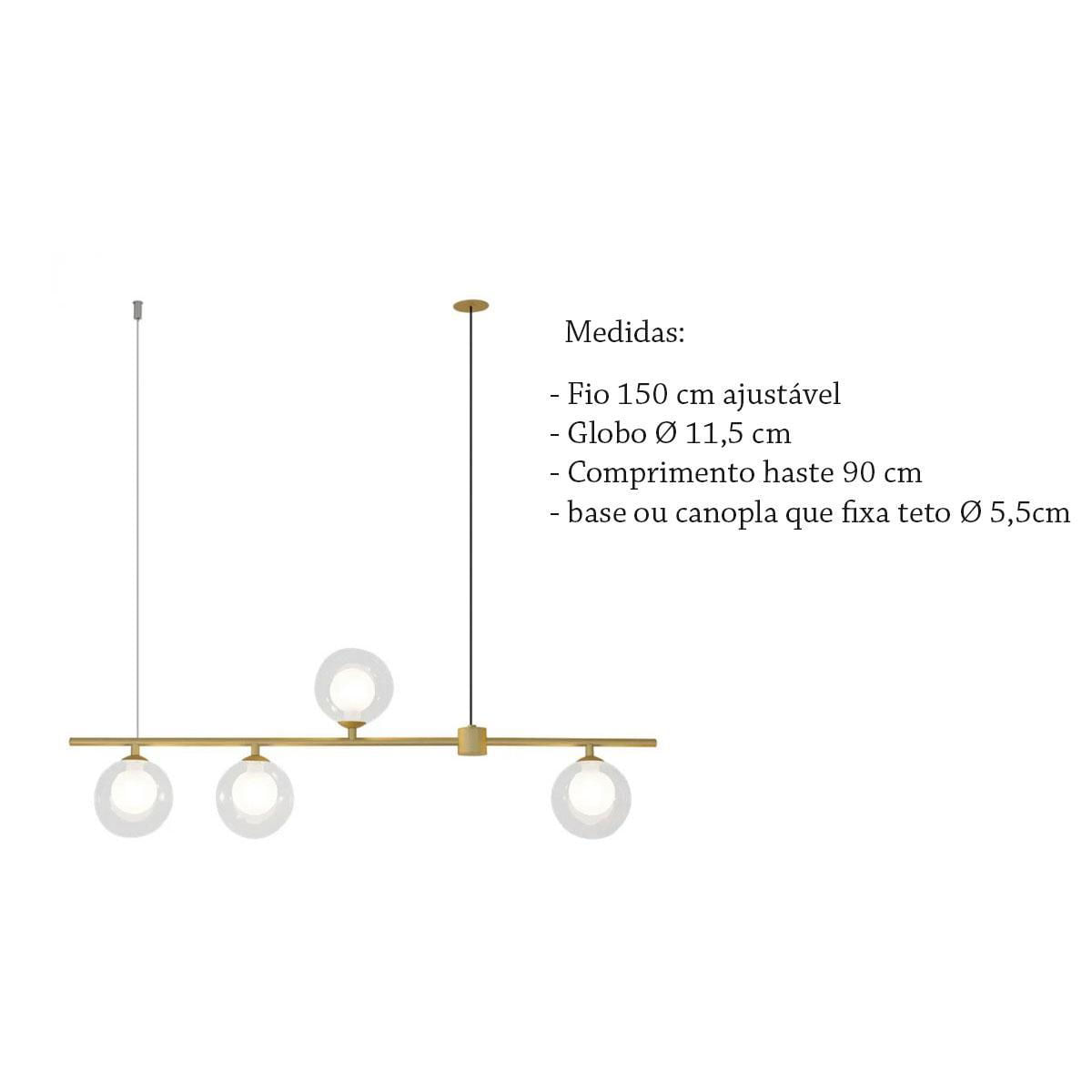 Miniatura Pendente 4 Globos Vidro Duplo Transparente Dourado Zan84