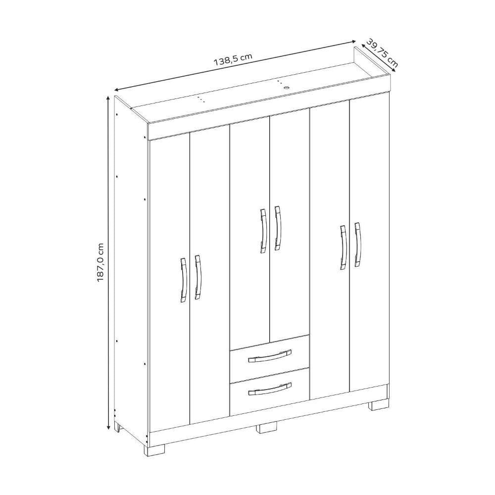 Miniatura Guarda-roupa Com 6 Portas E 2 Gavetas Freijó/off White Tx Nt6015 Notável Móveis Freijó Trend/off White Tx