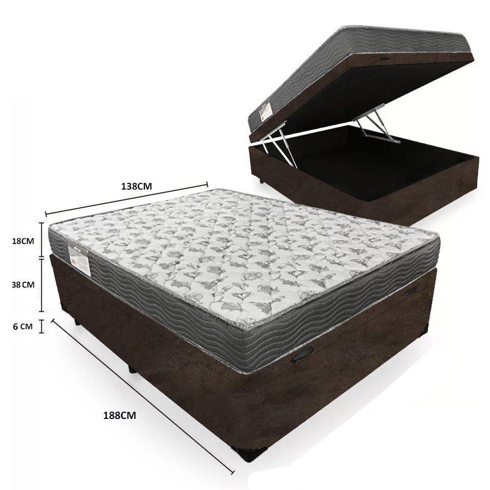 Miniatura Cama Box Baú Casal Suede + Colchão De Molas Ensacadas Sereneprime 138x188x62cm Marrom