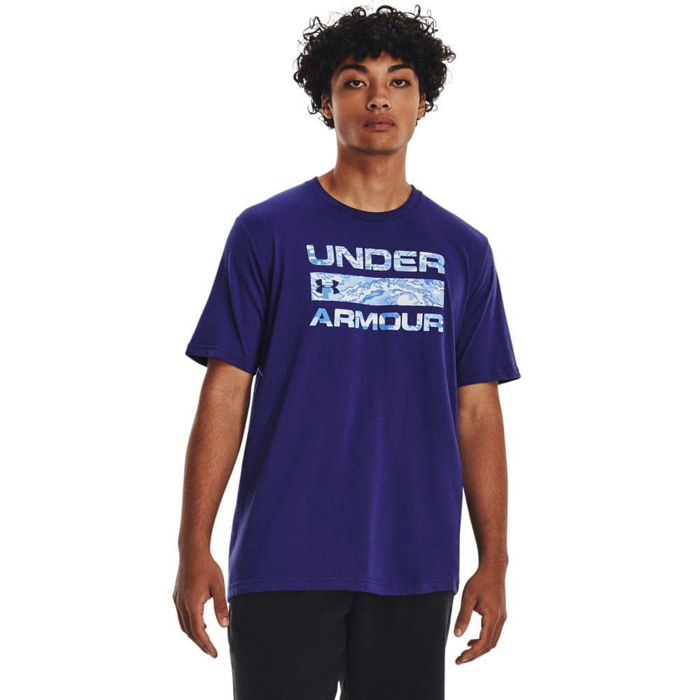 Miniatura Camiseta de Treino Masculina Under Armour Stacked Logo Fill SS Azul - G