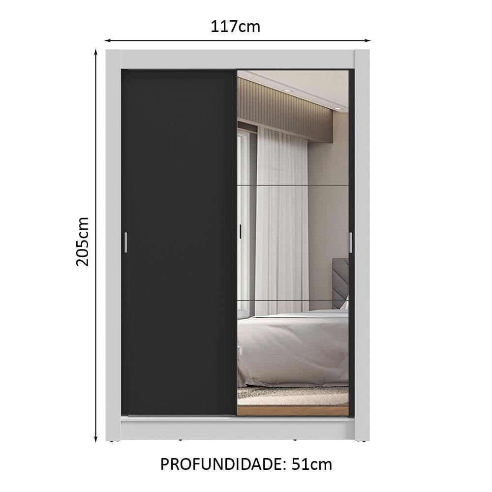 Guarda-roupa Solteiro 2 Portas De Correr Com Espelho 2 Gavetas Branco/preto Vivare Madesa Branco/preto