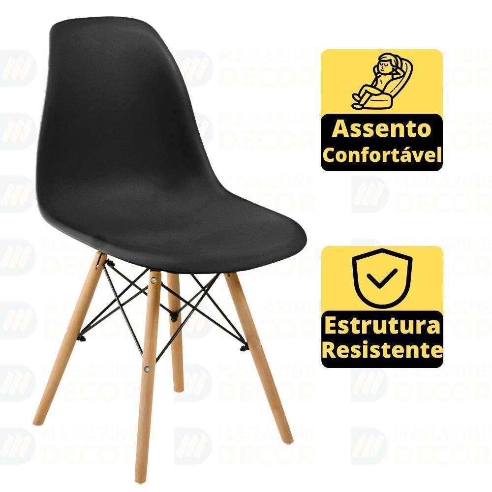 Miniatura Conjunto Mesa De Jantar Redonda Marci Premium Branca 100cm Com 4 Cadeiras Eames Eiffel - Preto