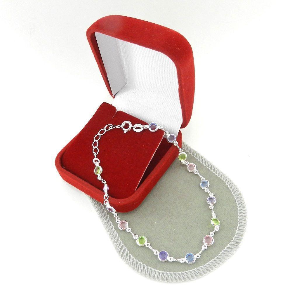 Miniatura Pulseira Feminina 20/24Cm Colorida 5Mm Folheada Prata Pl488