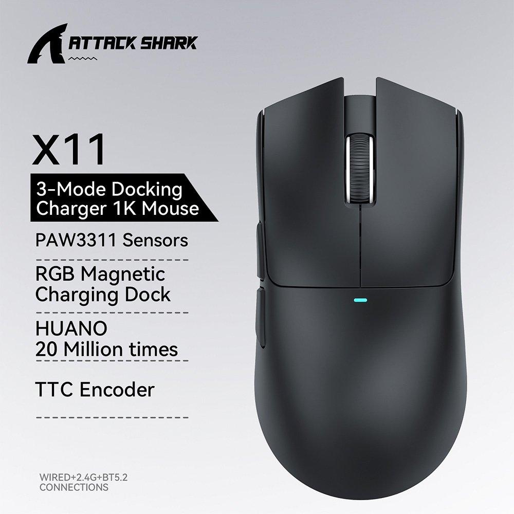 Mouse Gamer sem Fio Attack Shark X11 com Dock Black