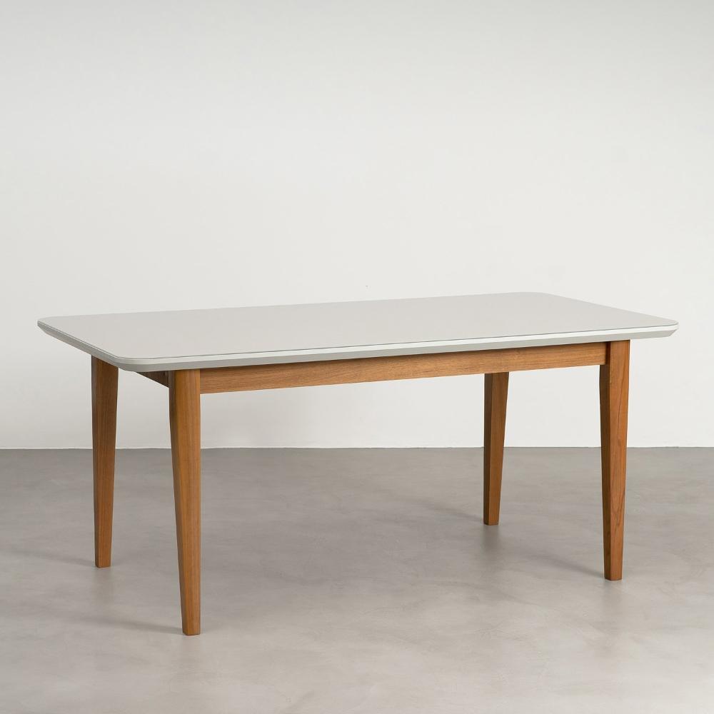Mesa de Jantar 6 Lugares 1,80m Tampo MDF e Vidro Pés Madeira Maciça Tangará CabeCasa MadeiraMadeira Caramelo/Off White