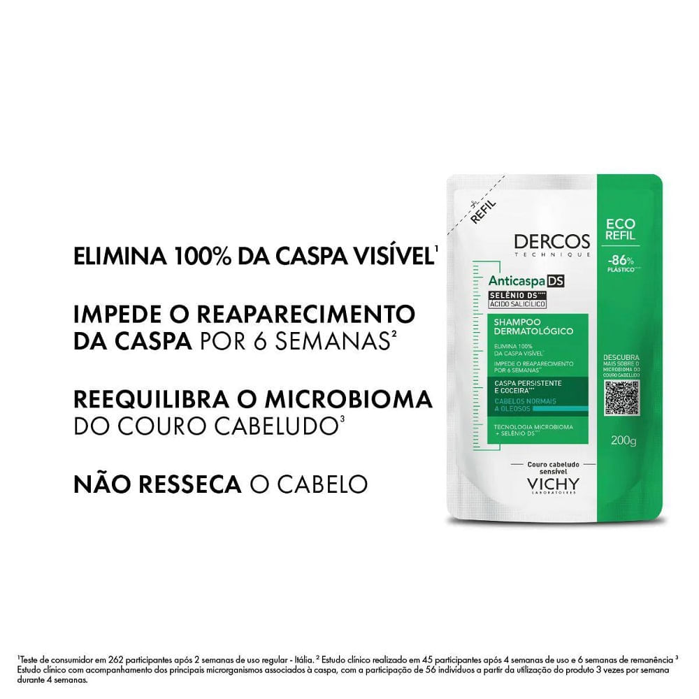 Miniatura Refil Shampoo Anticaspa Ds Vichy Dercos Oily Cabelos Normais a Oleosos 200g