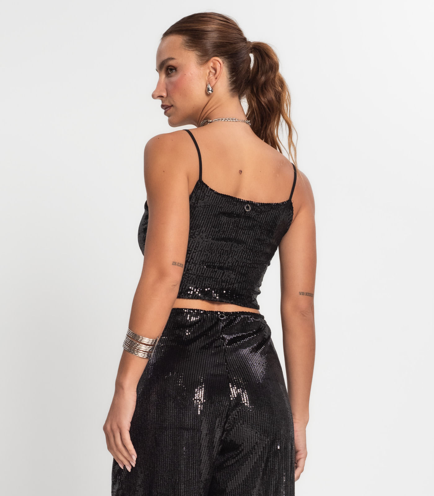 Miniatura Top Cropped Em Paetê Endless Preto G