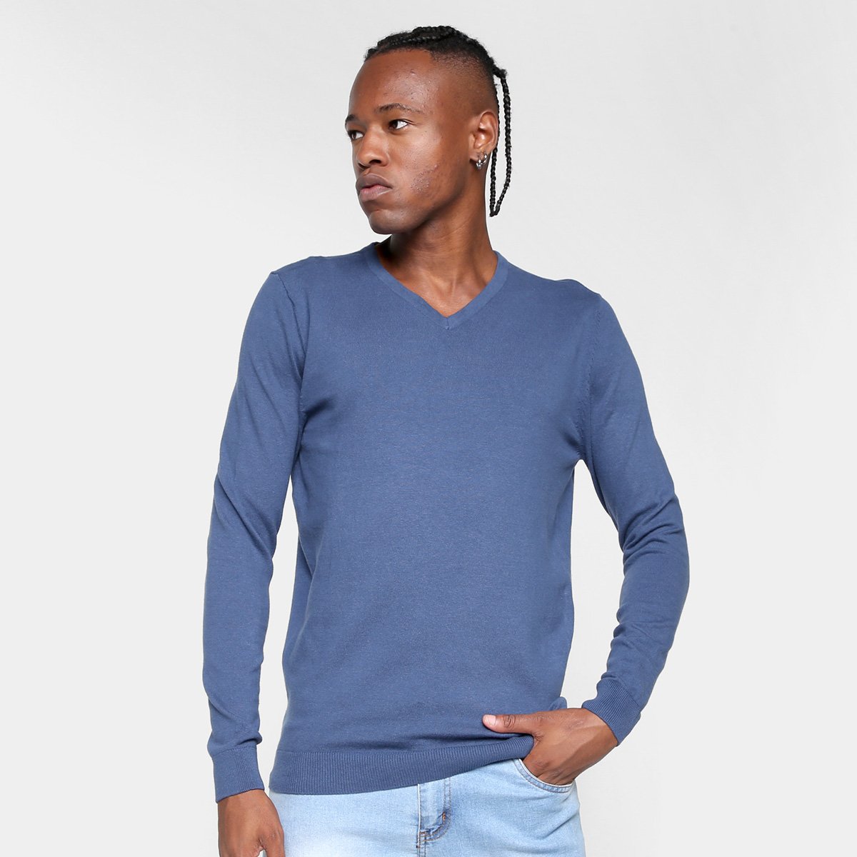 Miniatura Moletom Hering Gola V Masculino Azul - G