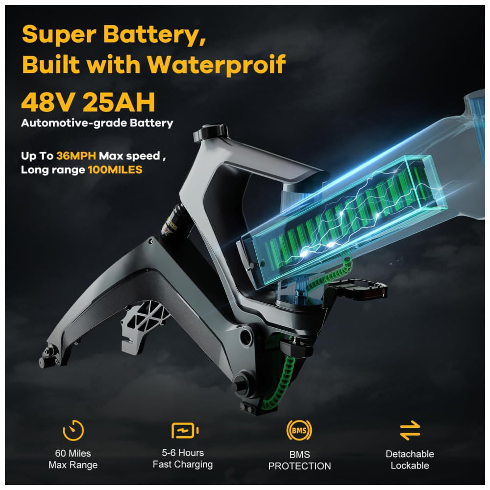 Miniatura Bicicleta Elétrica Dobrável Cybervelo 1000W de Pico 2000W para Adultos, 35MPH 160KM, Bateria Removível 48V 25Ah, Pneu Gordo 20" x 4.0, E-Bike de Monta