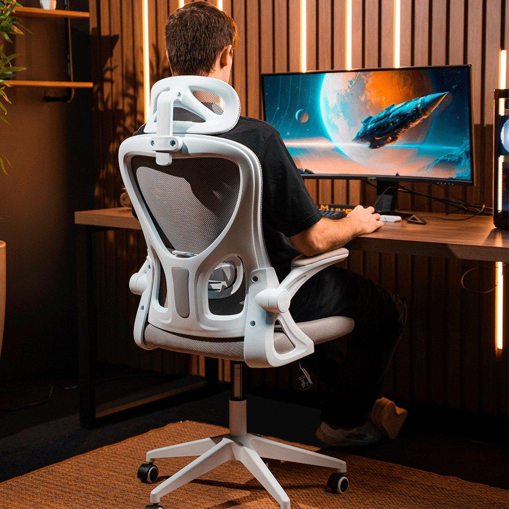 Miniatura Cadeira de Escritório Husky Apta, Braço Retrátil, Até 120kg, Mesh Cinza, Reclínio 120º, Butterfly, Ajuste de Altura, Cinza - HCO700CZ