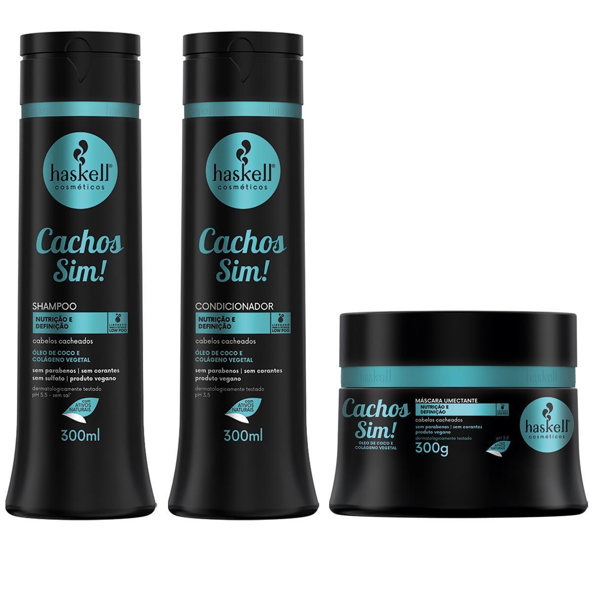 Miniatura Kit Shampoo Condicionador Máscara 300Ml Haskell Cachos Sim
