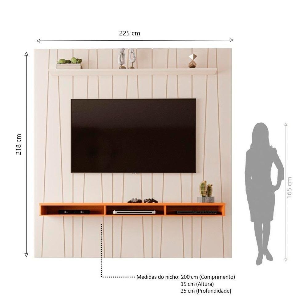 Painel Ripado Horizon Para TV Até 75 Polegadas Com Nicho 225cm Off White Cedro