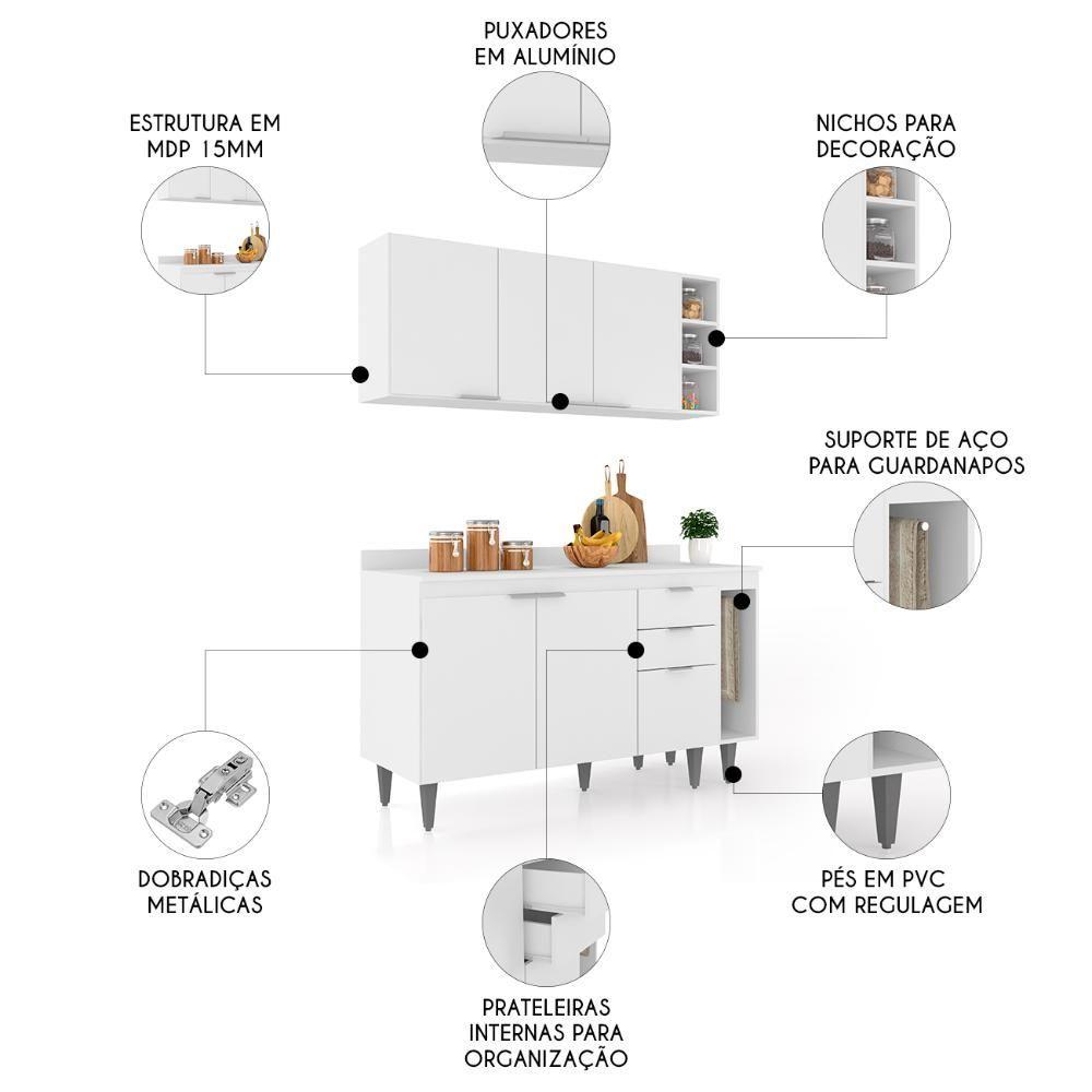 Armário De Cozinha Com Tampo Cp08 140cm Pérola Branco Z34 - Mpozenato