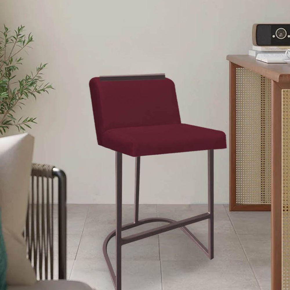 Miniatura Banqueta Com Encosto Nynna Luxo Confort Bistrô Cozinha Ferro Marrom Suede Bordô - Amey Decor