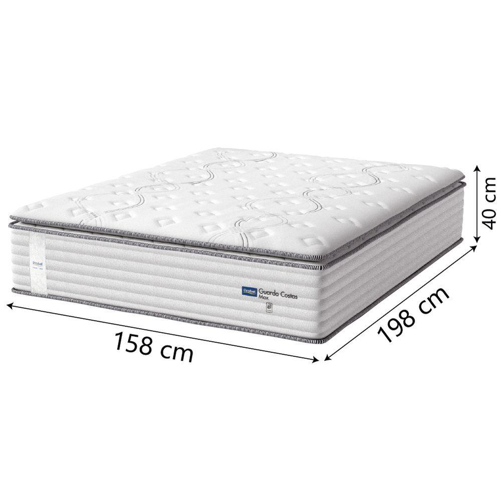 Miniatura Cama Box Baú Casal Queen Colchão Molas Guarda Costas Com Pillow 158x198x81cm Branco Cinza