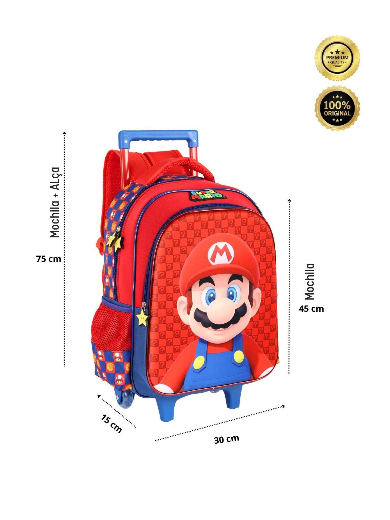 Miniatura Kit Escola Super Mario Mochila Roda Lancheira Estojo - Azul