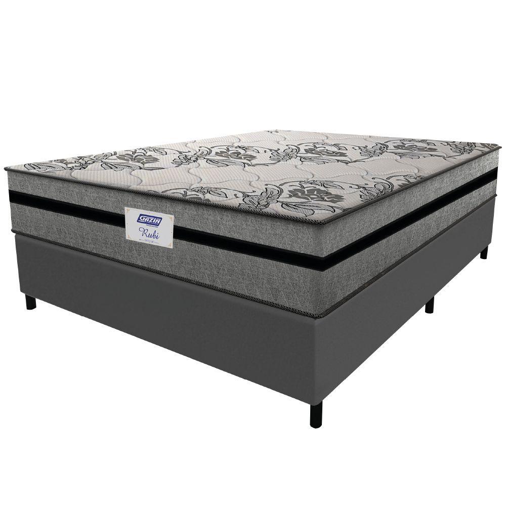 Miniatura Cama Box Casal Colchão Gazin Com Molas Ensacadas Rubi 138x188x70cm Suede Cinza/preto Cinza