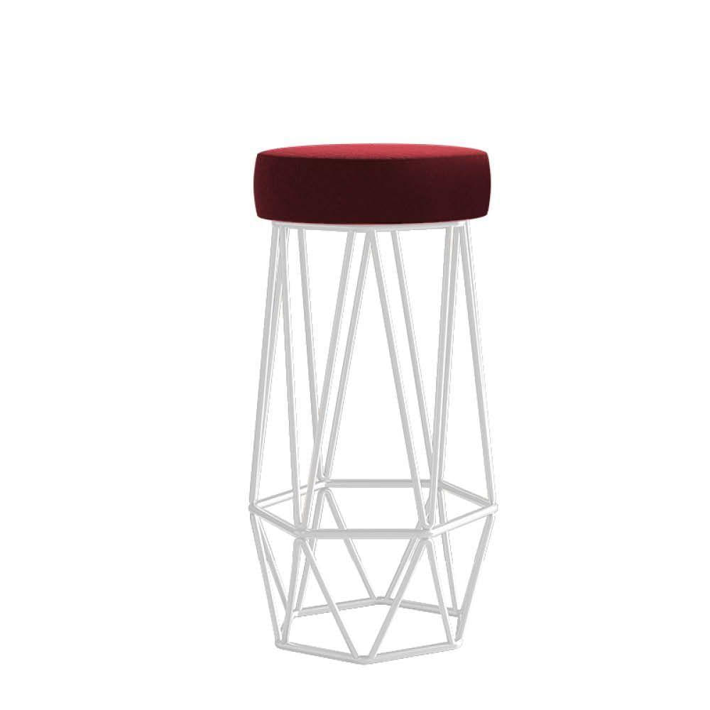 Miniatura Banqueta Com Encosto Mhara Hexágono Cozinha Bar Ferro Branco Sintético Vermelho - Amey Decor