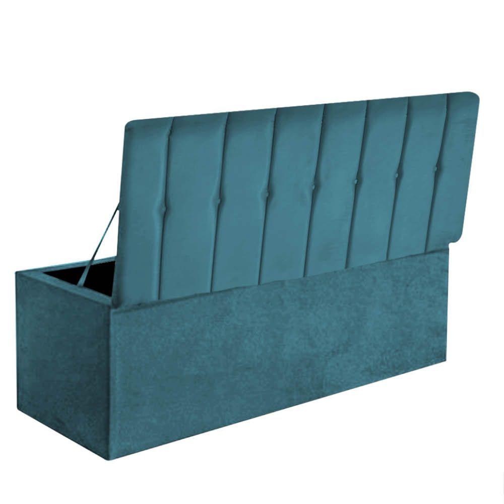 Miniatura Calçadeira Recamier Baú Kiara 100Cm Solteiro Para Quarto Box Suede Azul Turquesa - Amey Decor