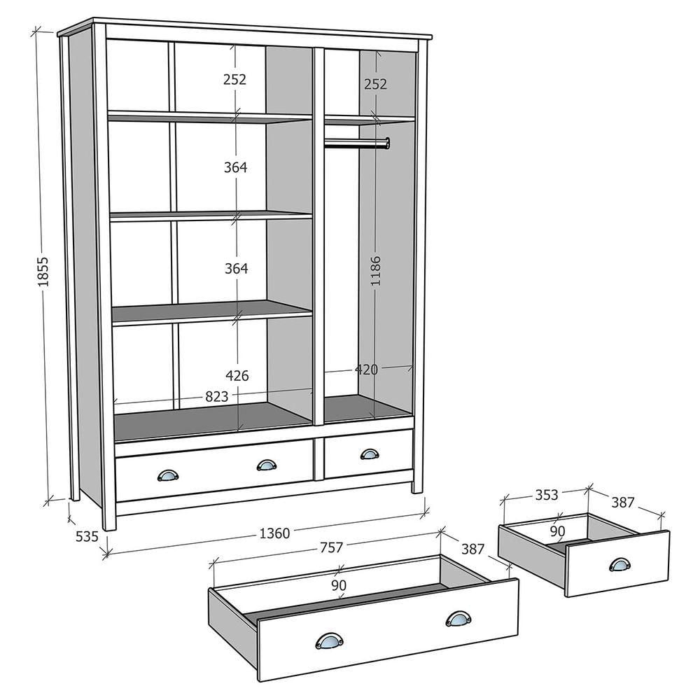 Miniatura Guarda-roupa 3 Portas 2 Gavetas Topázio Freijó Madeira Pinus - Finestra