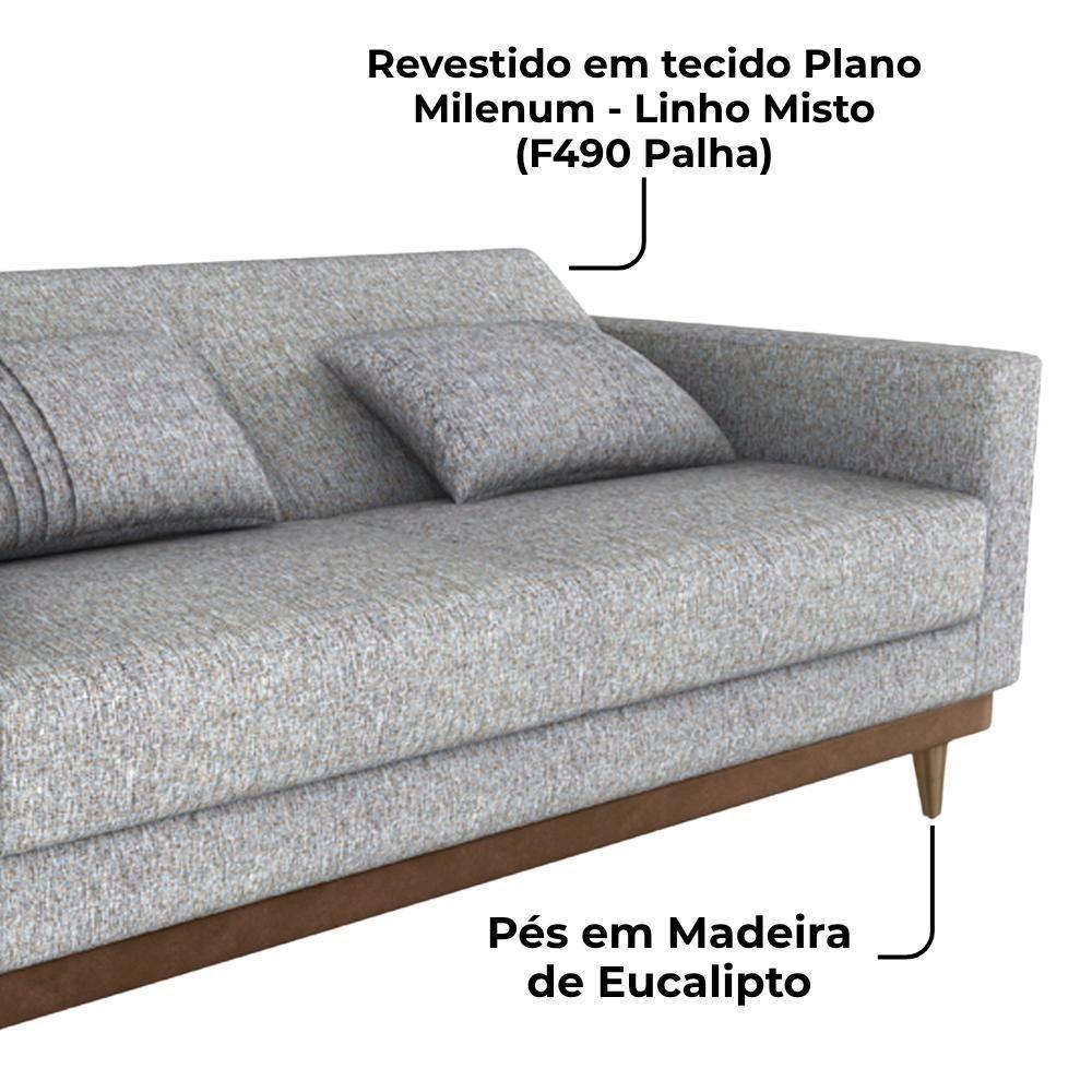 Miniatura Sofa Cama 2 Lugares 203 Cm Linho Plano Milenum Corino Whisk Milani Store Palha