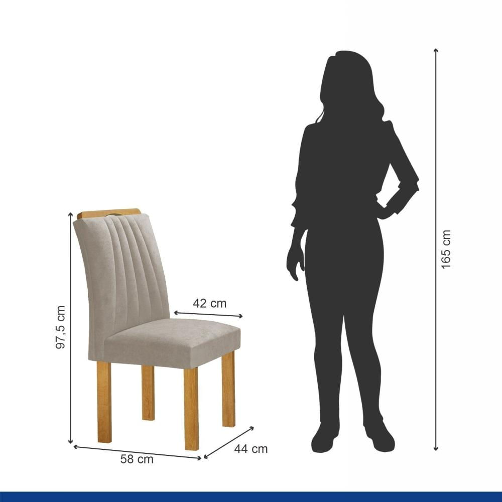 Miniatura Conjunto Mesa Bella Ripada 120cm com 4 Cadeiras Arizona Tampo Bella com Vidro Cinamomo/Off White/Veludo Bege Claro