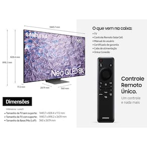 Smart TV 65" Neo QLED 8K Samsung QN800C Mini LED, Painel 120hz, Processador com IA, Som em Movimento Plus, Tela sem limites, Ultrafina, Única Conexão