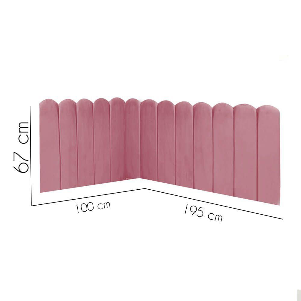 Miniatura Painel Cabeceira Em L Suspenso Loop Solteiro 100Cm Para Cama Box Suede Rosa Bebê