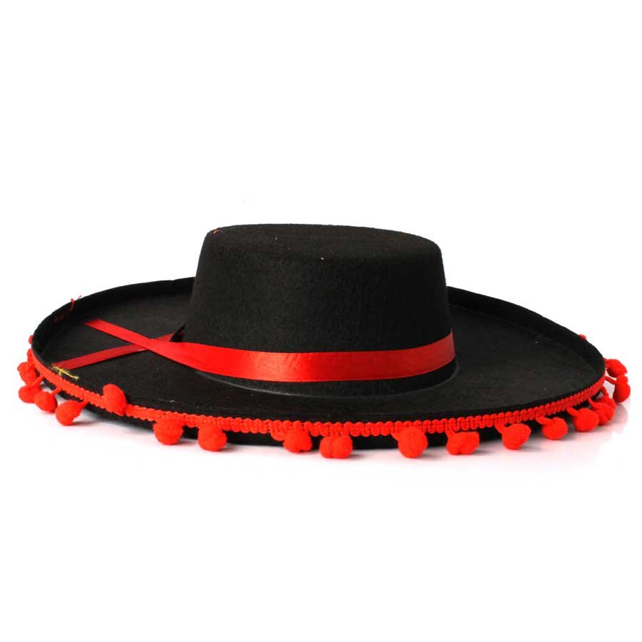 Miniatura Chapéu Espanhol Preto e Vermelho Poliester