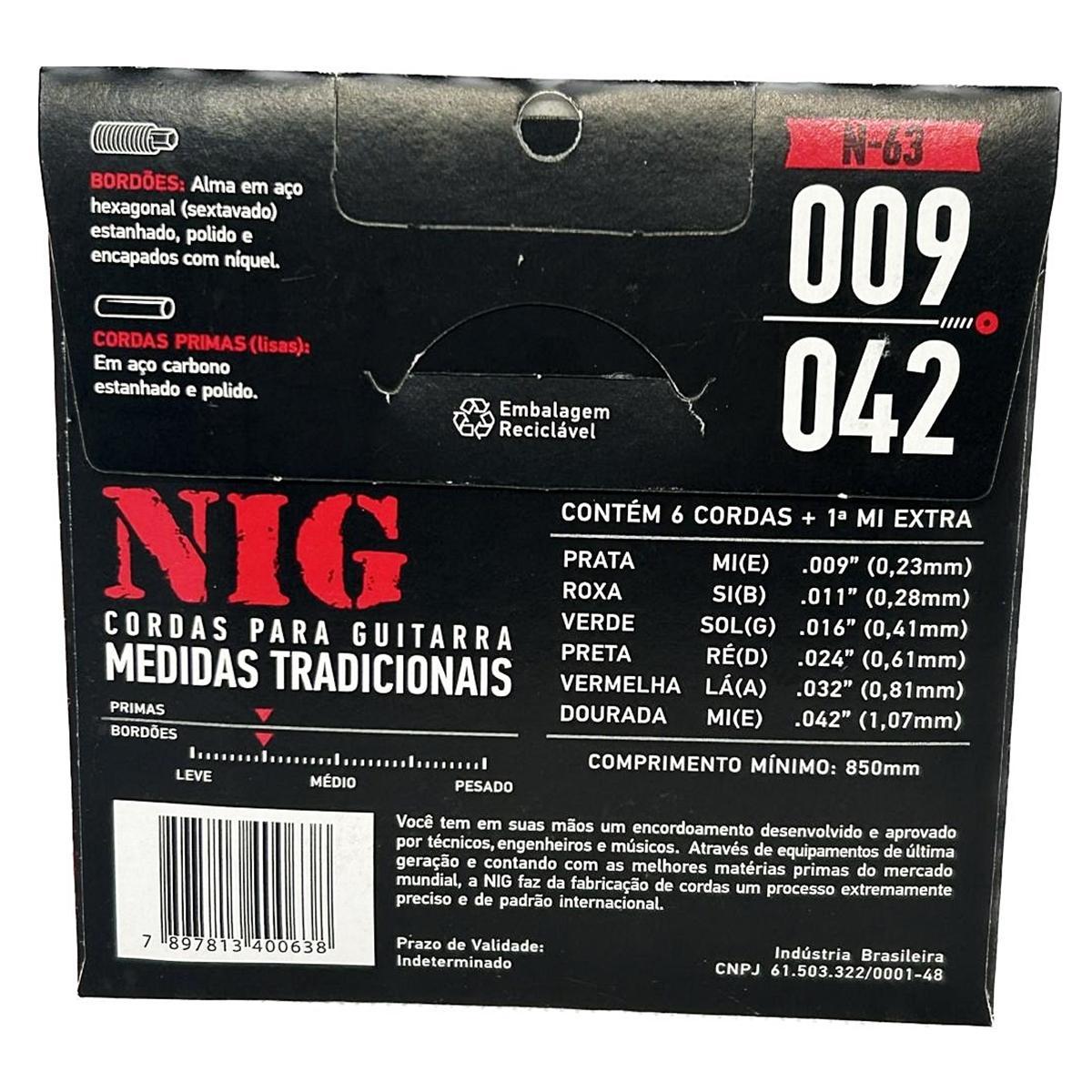 Miniatura Cordas Guitarra Profissional Nig 09-42 + Palheta + Corda E