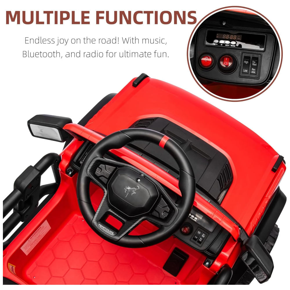 Carro Elétrico Infantil 12V, Ford Bronco 1 Assento, com Controle Remoto, Suspensão nas 4 Rodas, Música via Bluetooth, First Ride On, Vermelho 110v