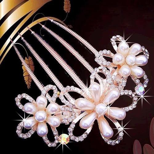 Arranjo Enfeite Cabelo Noiva Dama Dourado - Duas Flores