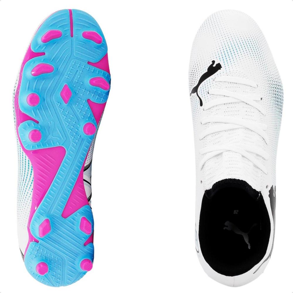 Chuteira Campo Puma Future 7 Play FG/AG Juvenil Branco / Azul Claro - 34