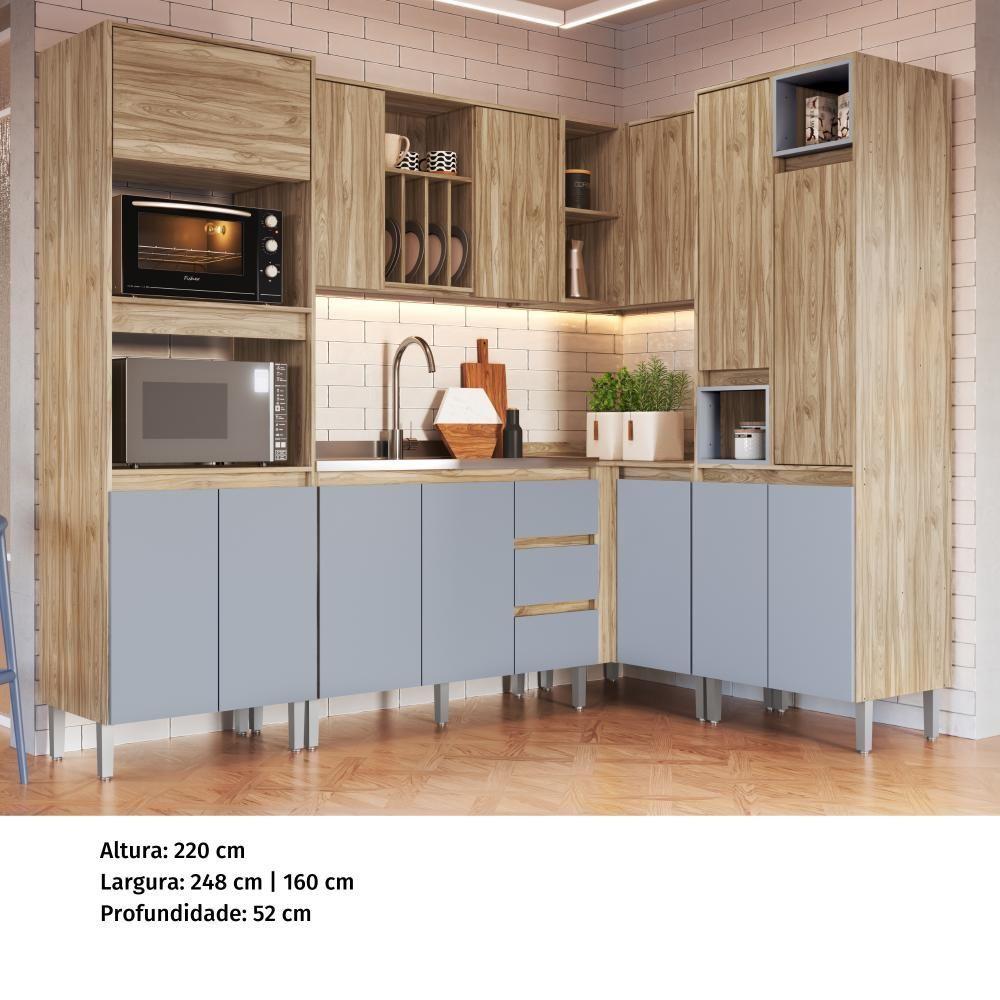 Miniatura Armário De Cozinha Completa Com Aéreo E Balcão 6 Peças Maldivas Decibal Carvalho Oak/briza