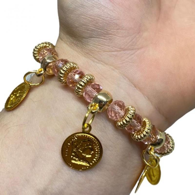 Miniatura Pulseira Cigana Rosa Claro Cristal E Silicone