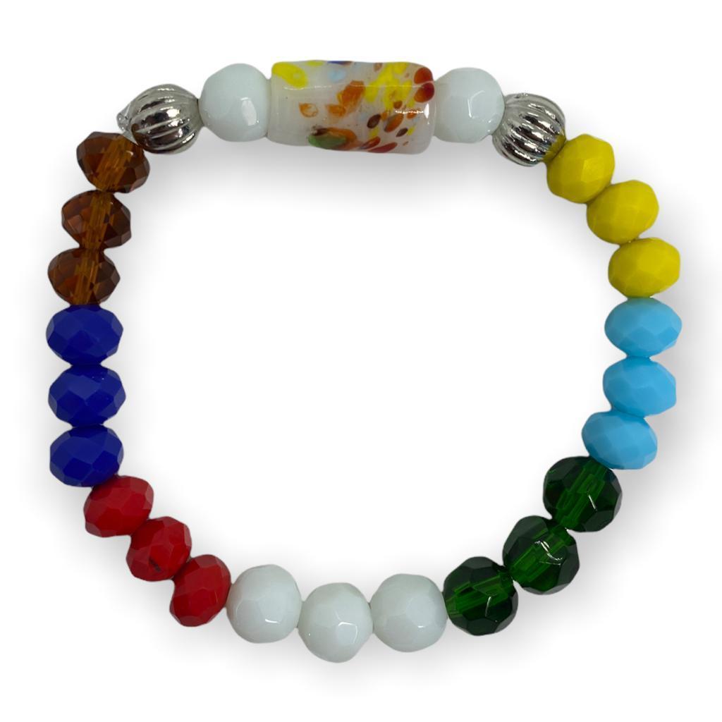 Miniatura Pulseira 7 Linhas Firma Cristais Coloridos E Silicone