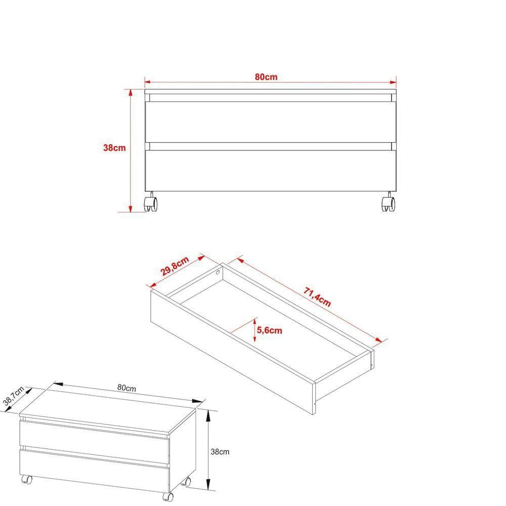 Miniatura Gabinete Banheiro 2 Gavetas Com Rodízios 80Cm Cr10083 Branco