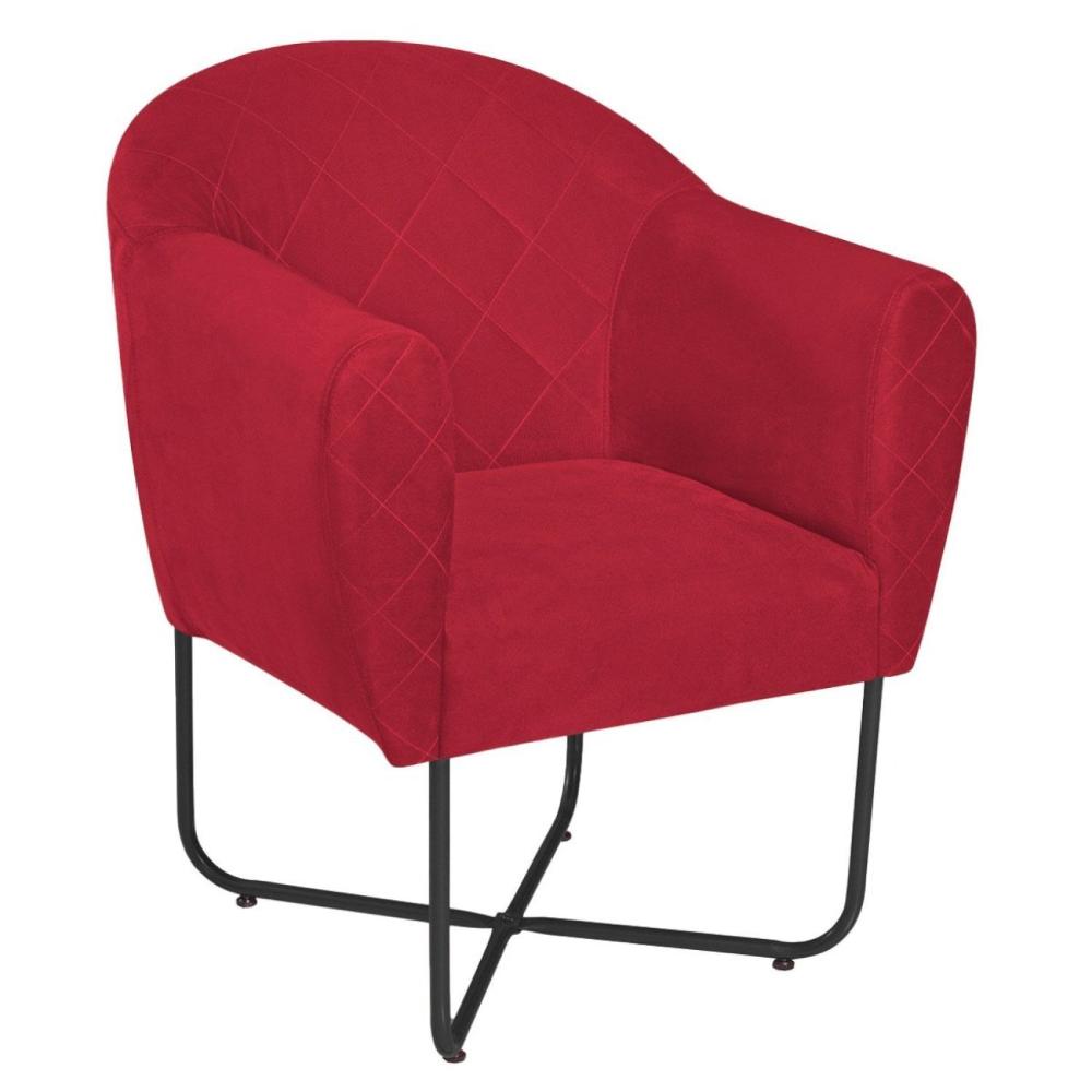 Poltrona Herrera Base X Preta Suede Vermelho