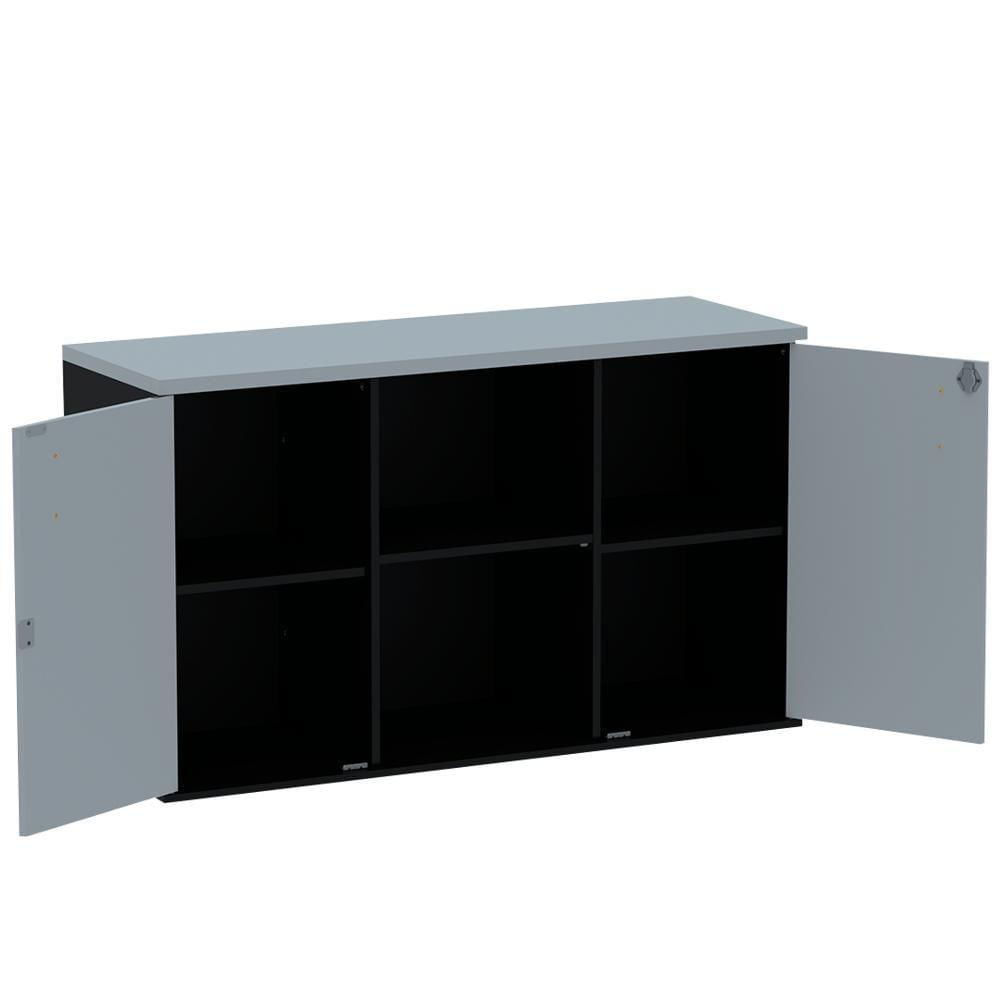 Miniatura Armário Baixo Credenza Pe25 Pandin 121,50 Cm (Largura) Em Mdp Cinza E Preto Com Duas Portas