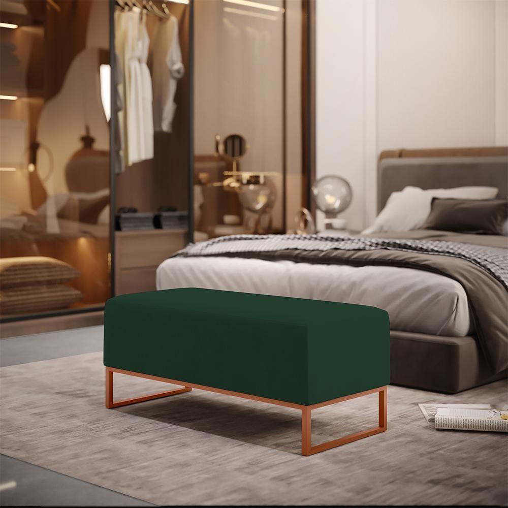 Puff Decorativo Sala De Estar Cléo 90cm Base De Ferro Cobre W01 Suede Verde Musgo - Lyam Decor