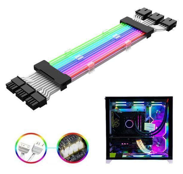 Miniatura Extensor GPU Cabo Sleeved ARGB 3x8pin Fonte ATX 5v 3pin 25cm