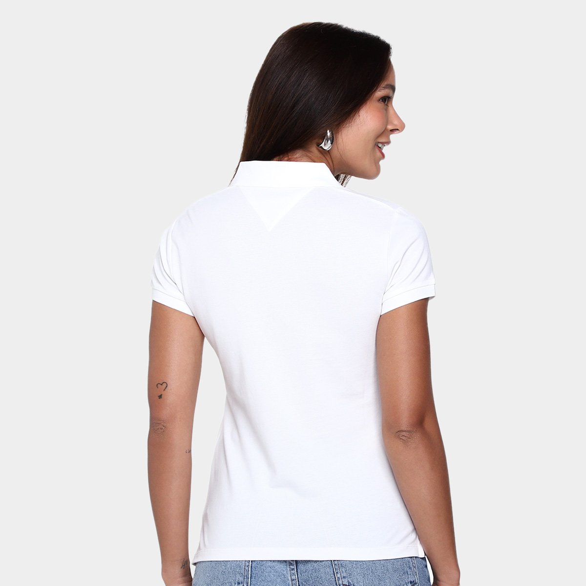 Miniatura Camisa Polo Tommy Hilfiger Script Feminina Branco - G