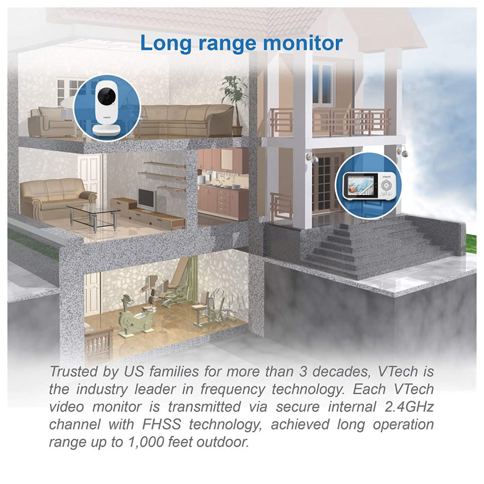 Miniatura Babá Eletrônica VTech VM819 Alcance 90 m2, Monitor 270º com Sensor de Temperatura e Canções, Branco