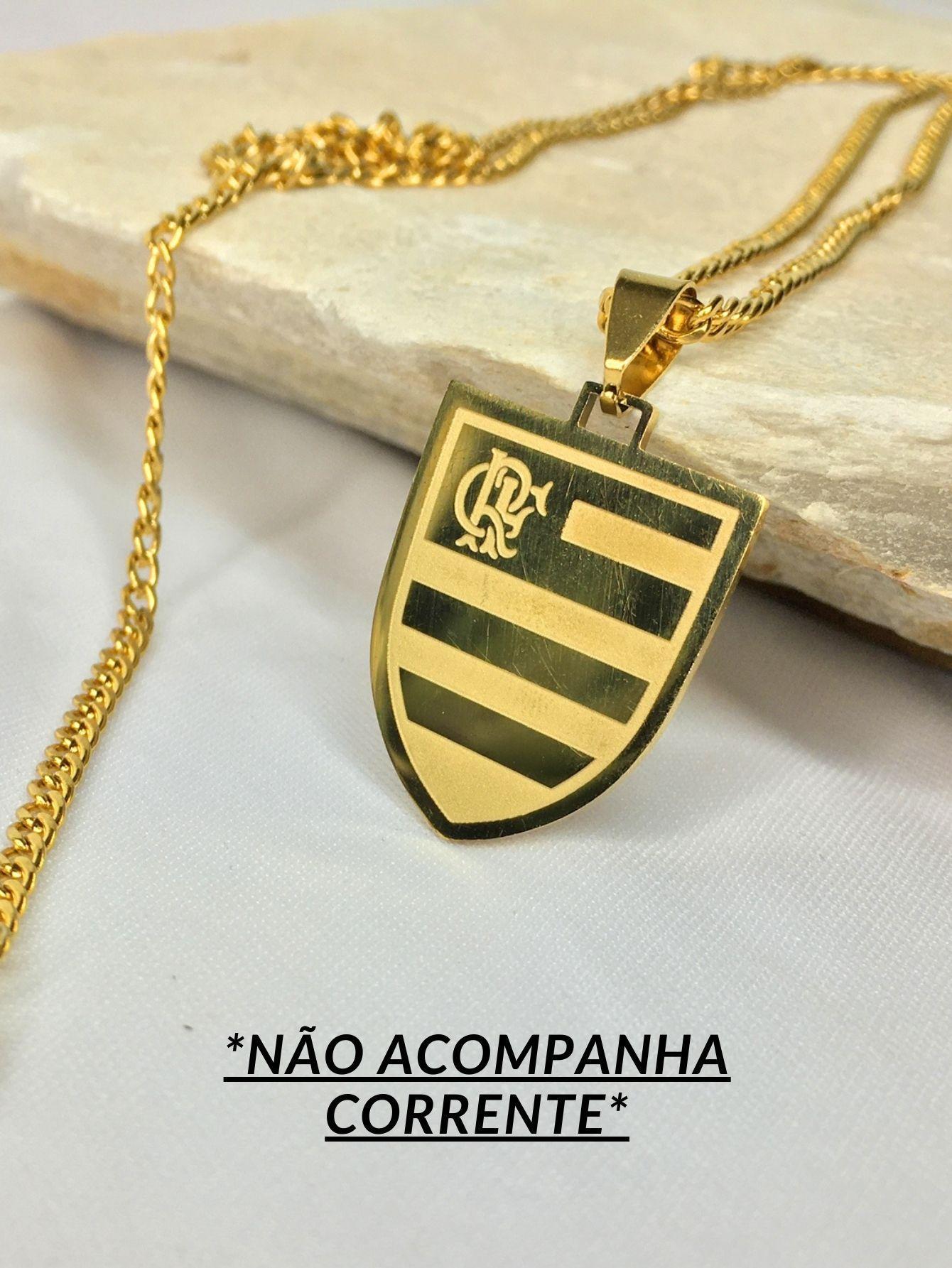 Miniatura Pingente Masculino Escudo Time Flamengo Crf Dourado Mengão