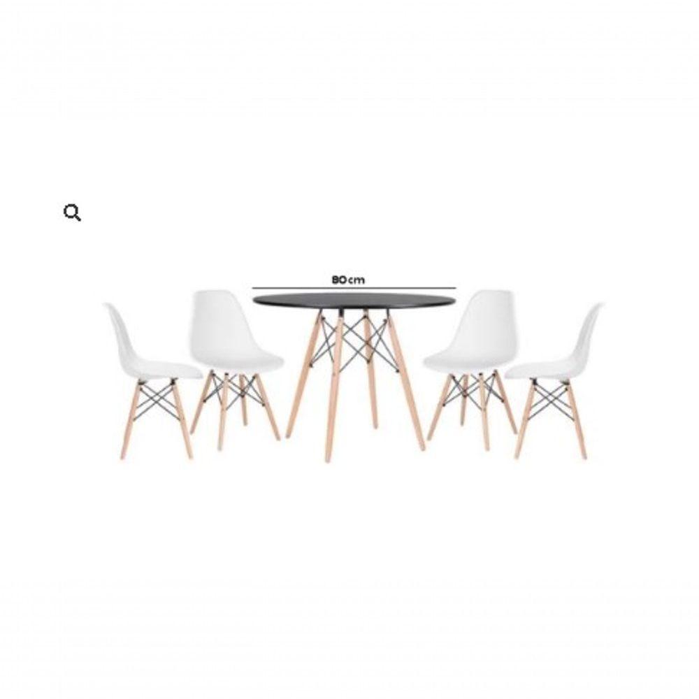 Miniatura Conjunto De Jantar Mesa Eiffel 80cm Preta + 4 Cadeiras Eiffel Dkr Brancas