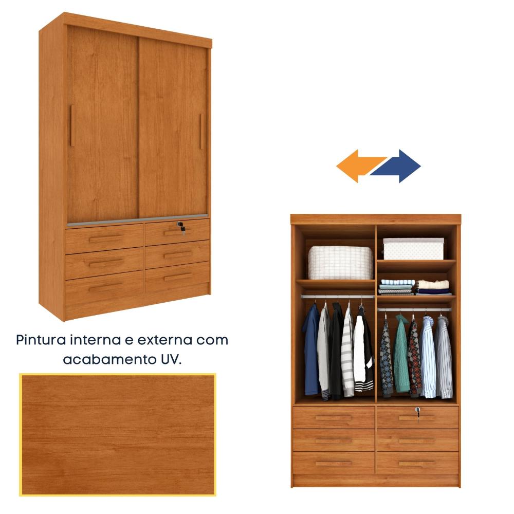 Guarda Roupa Solteiro com Espelho 2 Portas 6 Gavetas 133cm Chicago Guarda Roupa 2 Portas 6 Gavetas Chicago Tcil Móveis Cinamomo