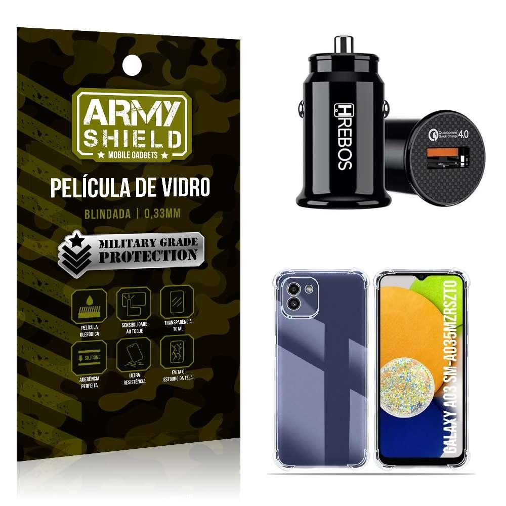 Miniatura Carregador Veicular Turbo Com Capa Samsung A03 E Película 3D