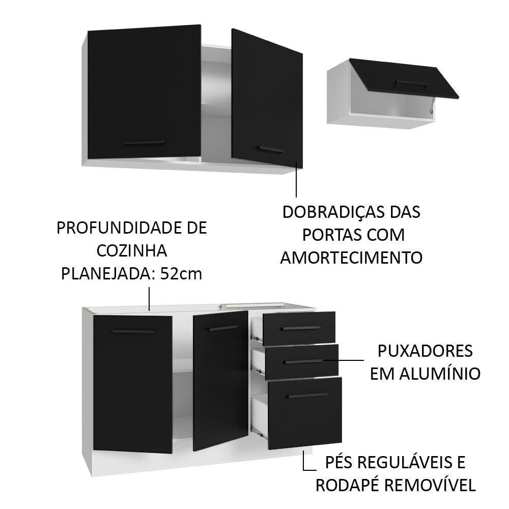 Miniatura Armário De Cozinha Compacta 180cm Branco/preto Agata Madesa 09 Branco/preto