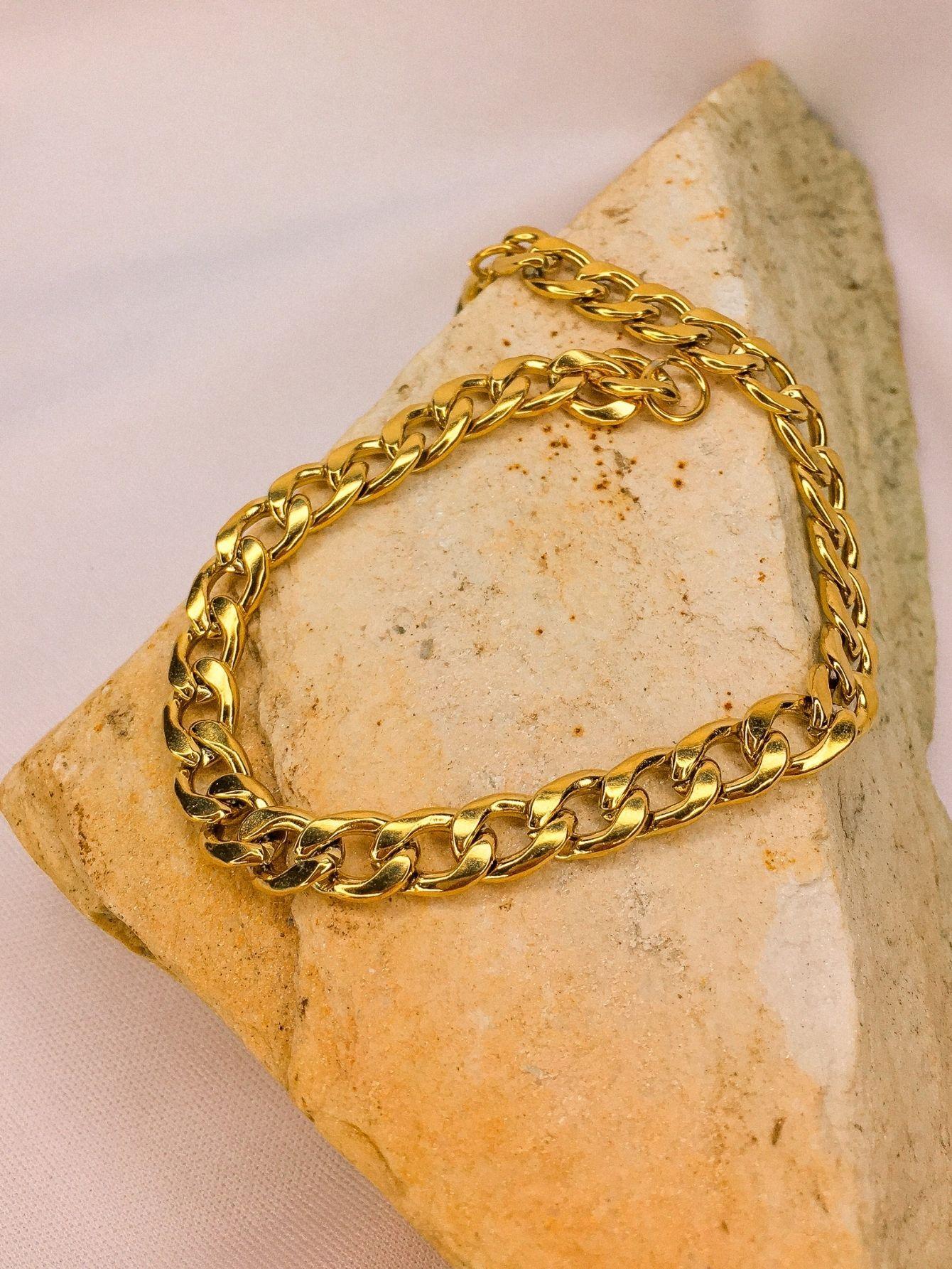 Pulseira Masculina Dourada Grumet Cubana 1X1 6Mm Aço
